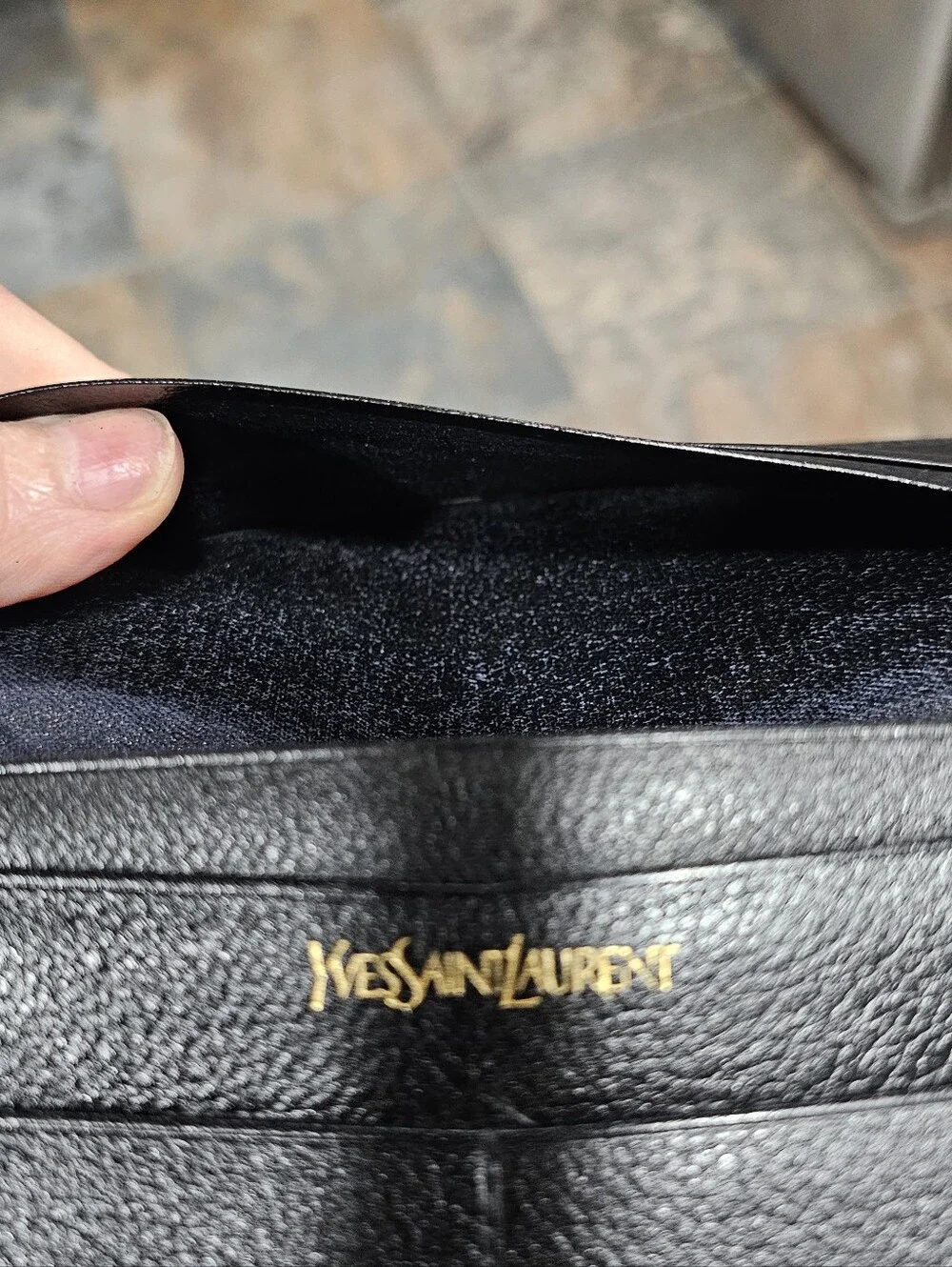 Yves Saint Laurent Black Leather Continental Wallet with Gold Corner Accents - Picture 8 of 16